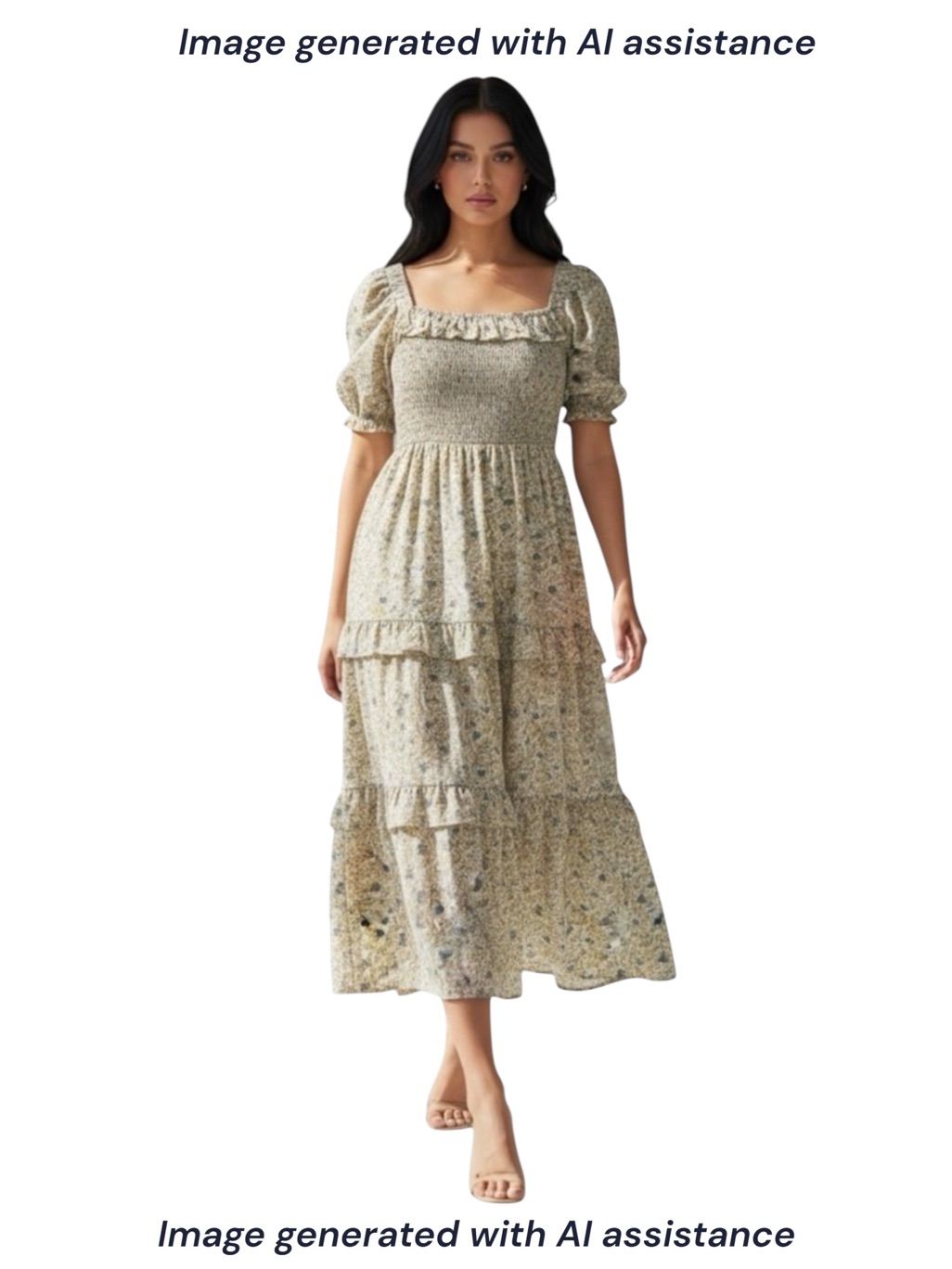 Calista S Mustard Floral Smocked Tiered Midi Dress With Pockets